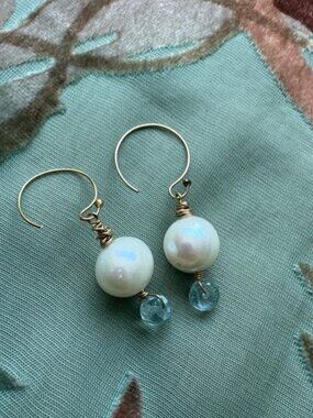 Raw Pearl and blue gem stone earings.